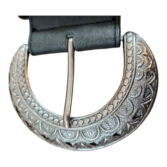 Leather belt fringe with silver color accents sz large Wide western boho black - Picture 13 of 16